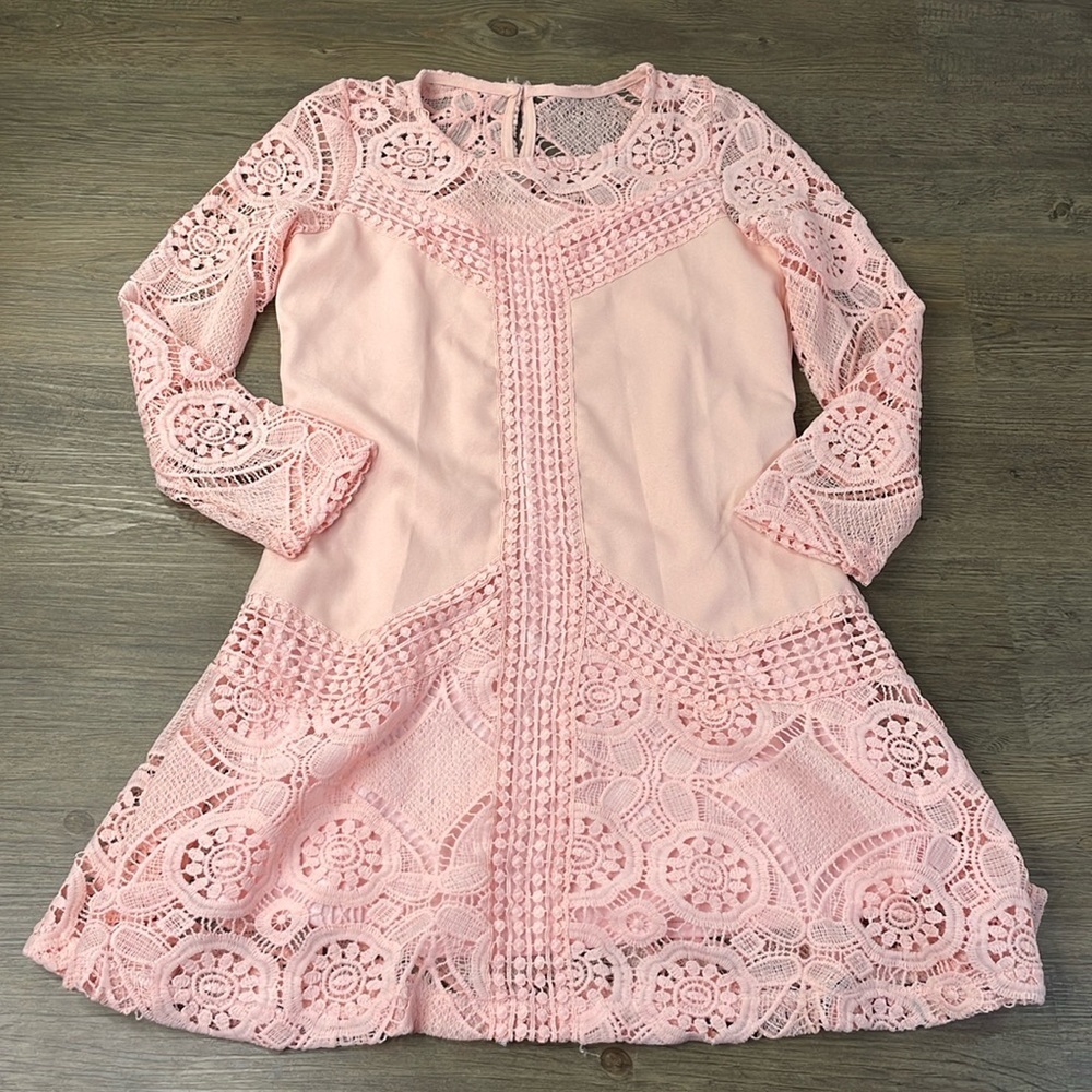 CHICWISH Women’s Pale Pink, Light Pink Lace Dress, size Large